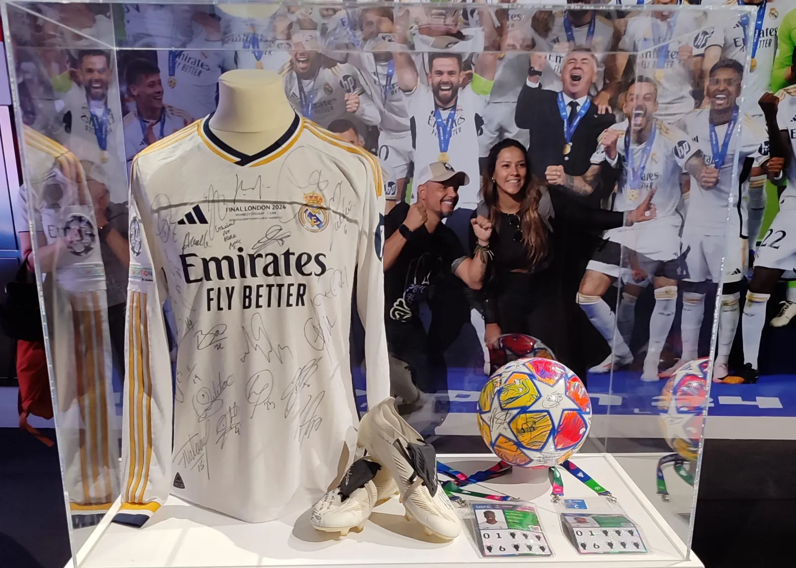 Signed Real Madrid shirt and match ball on display in the museum