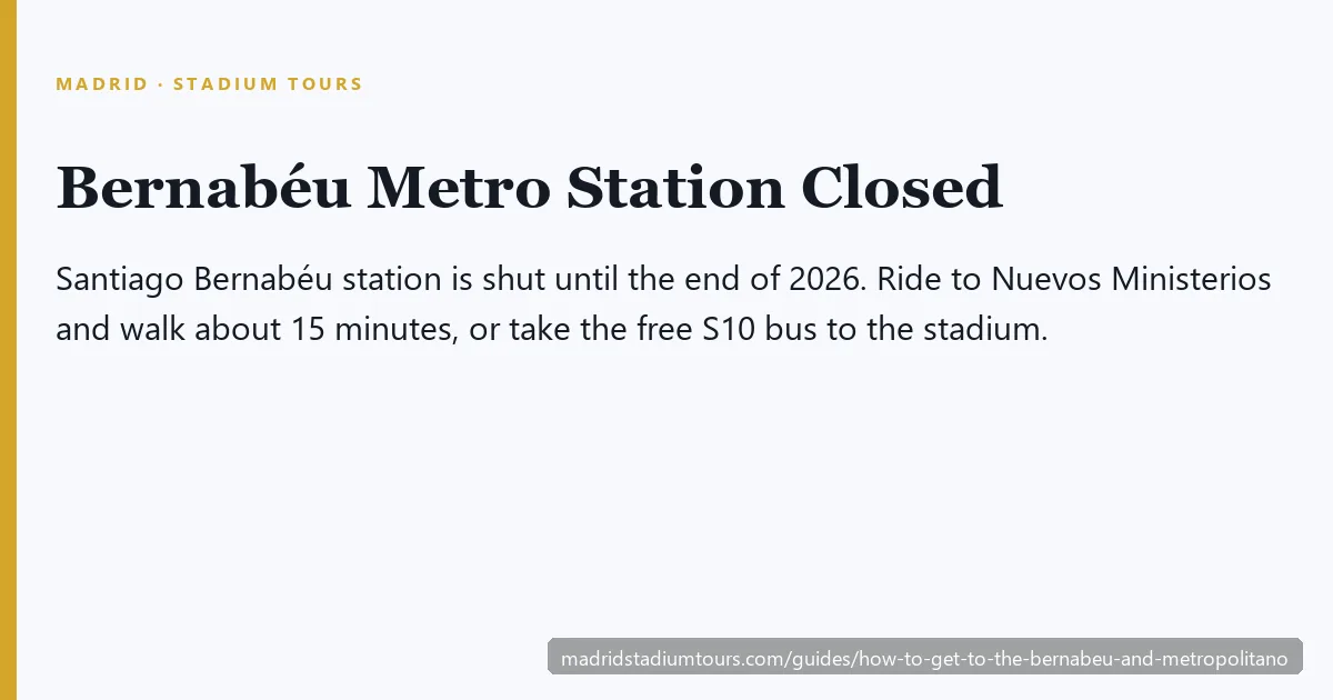 Santiago Bernabéu metro station closed until end of 2026: use Nuevos Ministerios or the free S10 bus